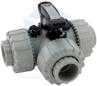 Кран трехходовой ХПВХ T-порт муфтовый 032, PTFE-EPDM, PN16, FIP