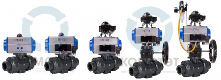 Кран шаровый ПВХ муфтовый с пневмоприводом одностороннего действия 025, PTFE-EPDM, 52SR